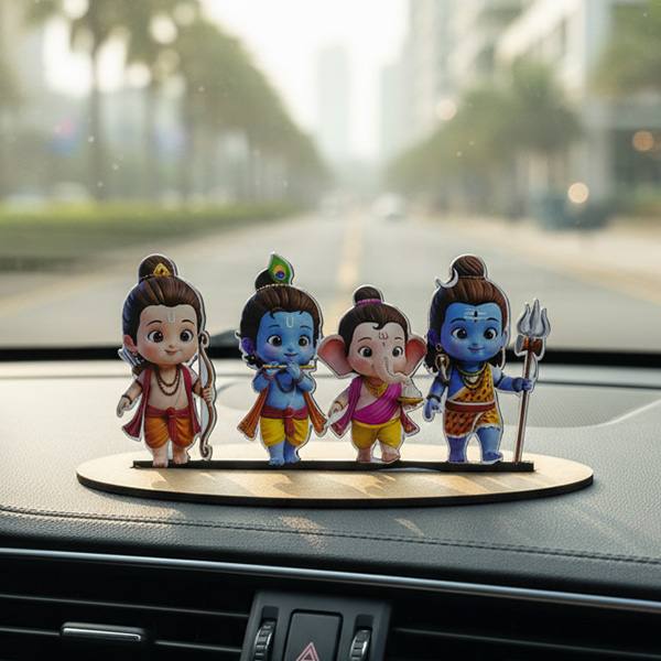 4 Cute God Car Dashboard Decore Two Side Printed Car Dash Idols