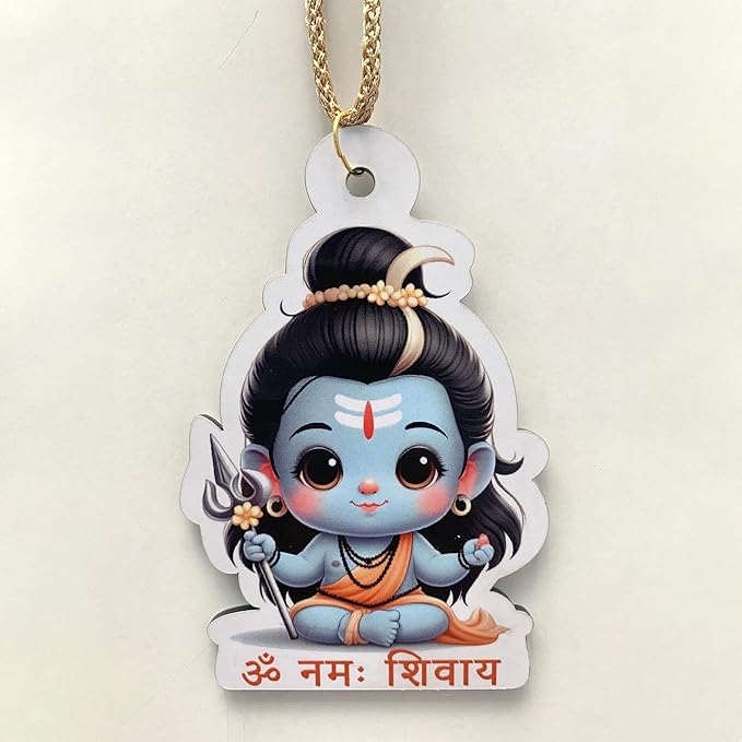 Car Hanging Accessories | Lord Shiva Baby | Wooden Size 4x2.5 inch | Two Side Printed