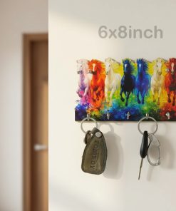 7Horse Richi Color Wooden Printed Key Holder | 5 Hooks | No Drill 2 Self Adhesive Hook Free | Size : 6x8" Inch