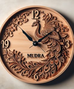 Rajwadi wooden wall clock with a peacock 1