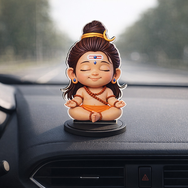 Baby Lord Shiva Idol | Cute Bal Shiva Murti for Home, Office & Car Dashboard, Two side Printed
