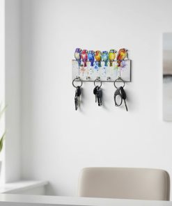 Alternative view of Chidiya Wooden Printed Key Holder | 5 Hooks | No Drill 2 Self Adhesive Hook Free | Size : 6x8" Inch