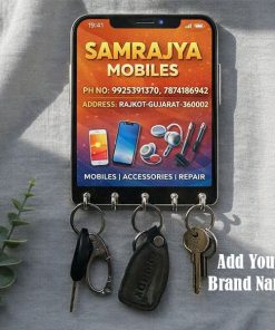 Customize Your Brand Name on Wooden Printed Key Holder | 5 Hooks | No Drill 2 Self Adhesive Hook Free | Size : 6x8" Inch