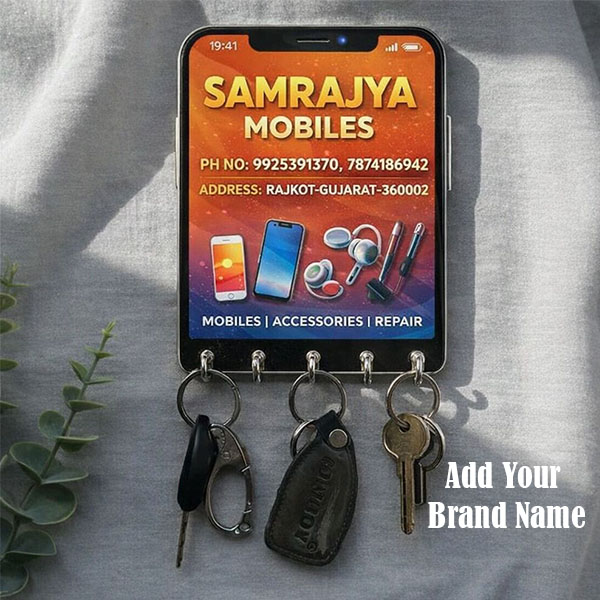 Customize Your Brand Name on Wooden Printed Key Holder | 5 Hooks | No Drill 2 Self Adhesive Hook Free | Size : 6x8" Inch