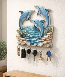 Dolphin Wooden Key Holder Wall Mounted Decorative Key Rack for Home Entrance size: 6x8inch