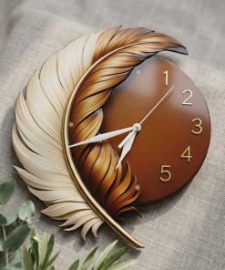Feather Shape Wall art Clock Wooden Printed size: 12x12inch