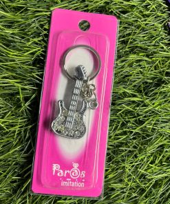 Alternative view of Guitar Keychains Metal Musical Pendant Car Key Rings Silver Color