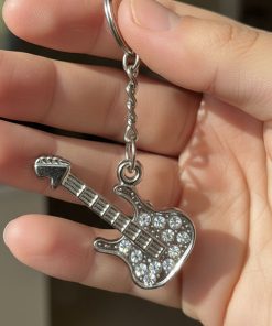 Guitar Keychains Metal Musical Pendant Car Key Rings Silver Color