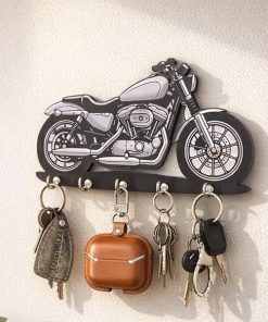 Harley Davidsons Wooden Printed Key Holder | 5 Hooks | No Drill 2 Self Adhesive Hook Free | Size : 6x8" Inch