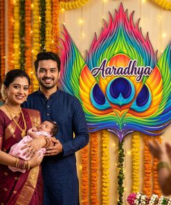 Baby Name Board In Mor pankh Theme | 2Layer colorful morpankh (peacock feather | Baby Name Reveal Board for Naming Ceremony