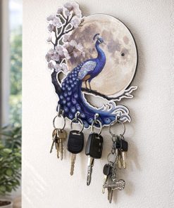 Peacock Moon Wooden Printed Key Holder Keystand size: 6x8inch