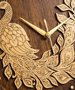Alternative view of Rajwadi wooden wall clock with a peacock 2