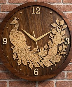 Rajwadi wooden wall clock with a peacock 2