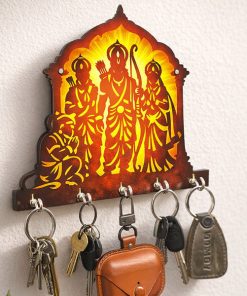 Shree Ram Darbar Wooden Printed Key Holder | 5 Hooks | No Drill 2 Self Adhesive Hook Free | Size : 6x8" Inch