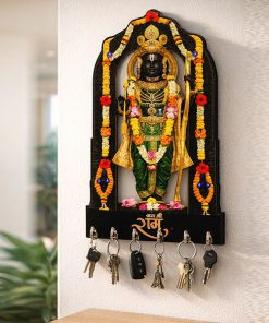 Shree Ram Lalla Murti Wooden Key Holder Wall Mounted Decorative Key Rack for Home Entrance size: 6x8inch
