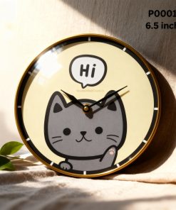 Hi Cat 6.5x6.5inch Golden Frame Wall clock