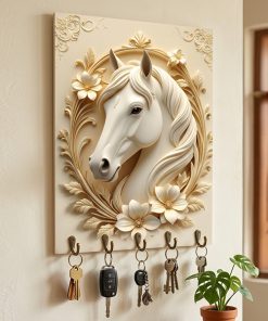3d Horse Printed Wooden key Stand 6x8inch