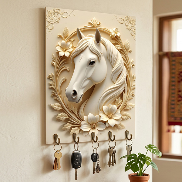 3d Horse Printed Wooden key Stand 6x8inch