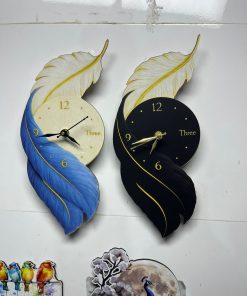 Alternative view of UV Printed Black Feather Shape Wooden Wall clock Printed size : 15x7