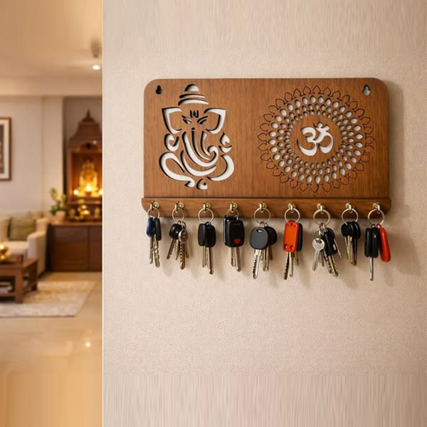 Ganeshji with om Wooden Key Holder 6x8inch