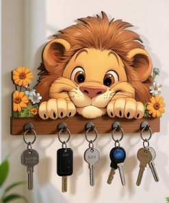 Cute Lion Printed Wooden Key Holder 6x8 inch