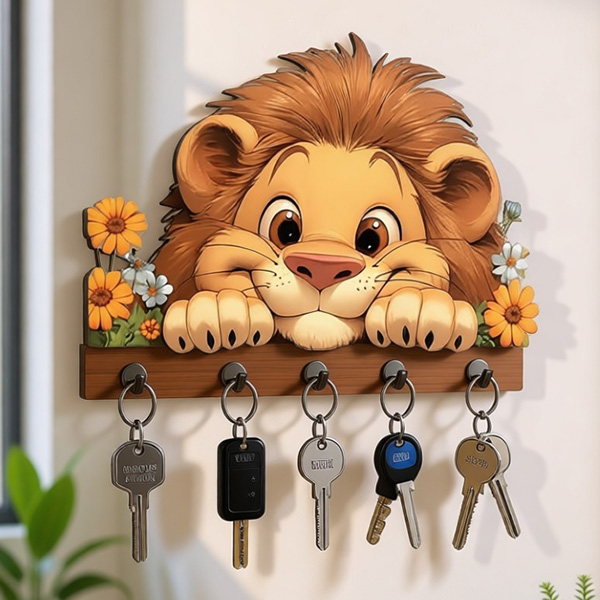 Cute Lion Printed Wooden Key Holder 6x8 inch