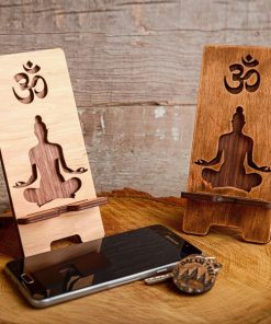 Om Meditation Engraving Wooden Mobile Stand size: 6x3inch