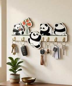 4 Panda Printed wooden Key Holder 6x8inch
