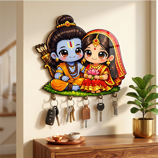 Siya-Ram Cute Wooden Printed Key holder Size: 6x8inch