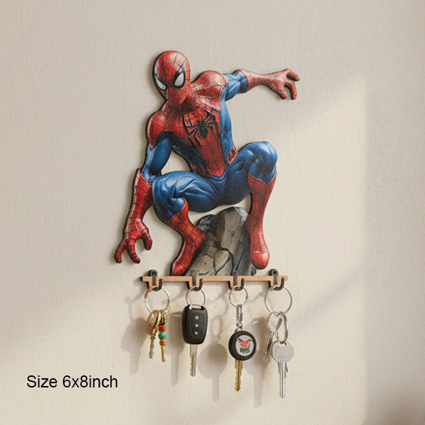 Spiderman Printed Wooden Key Holder 6x8 inch