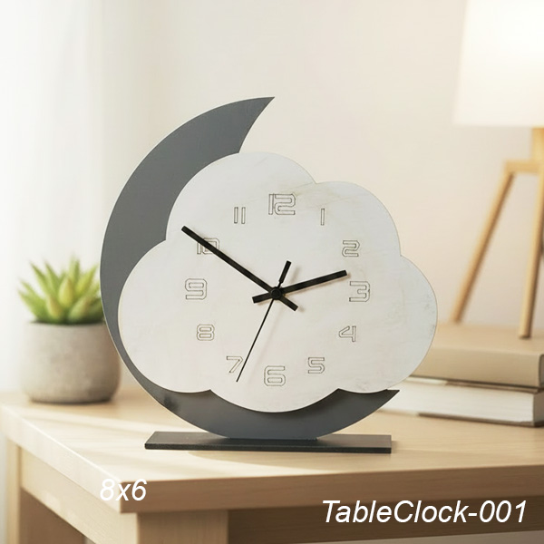 Cloud and Moon Table Clock Wooden 8x6inch