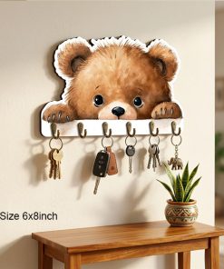 Teddy Bear Printed Wooden Key Holder 6x8 inch