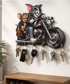 Tom and Jerry on Bike Printed Wooden Key Holder 6x8inch