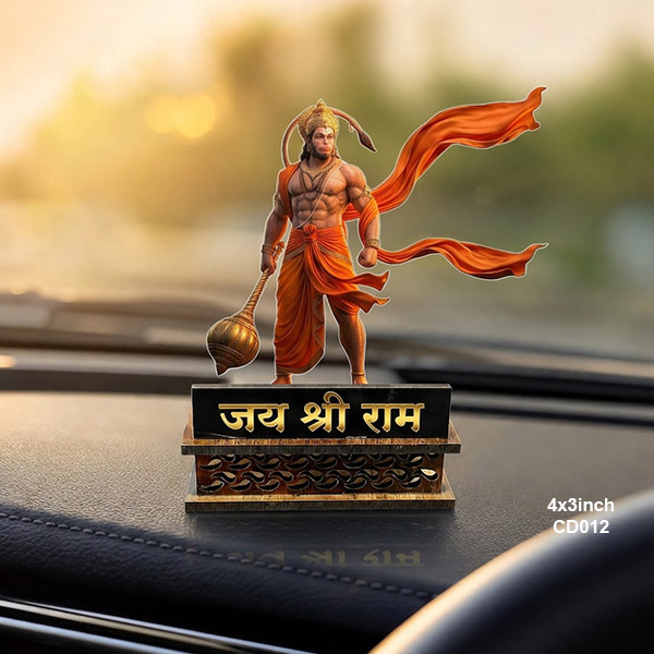 Car Dashboard Decore Two Side Printed Hanumanji JayshreeRam Car Dash Idols size: 4x3inch, CD012