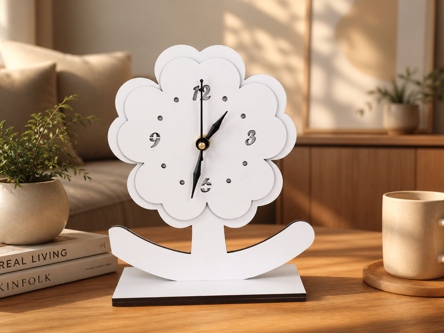 Flower Shape Wooden Table Clock | Modern Decorative Desk Clock | MDF (M4)