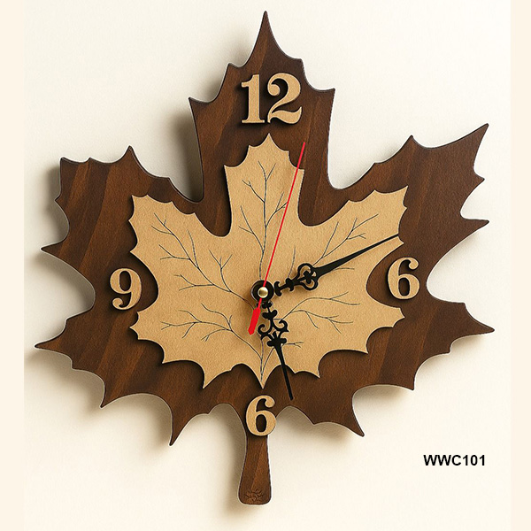 Elegant Maple Leaf Wooden Wall Clock (12x12")