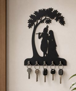 Radha-Krishna in black wood Key Holder size: 6x8inch , KH068