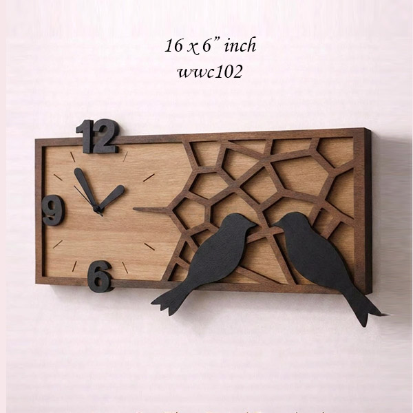 Birds on Branch 3layer Wooden Wall Clock (16x6")wwc102