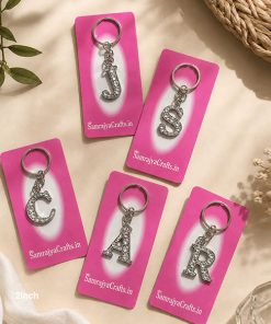 mix Alphabet Keychains Metal Diamond Pendant Car Key Rings Silver Color