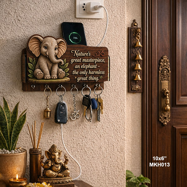 Elephant Printed  Mobile Key Holders Wooden size: 10x6inch MKH013