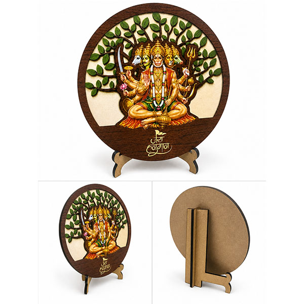 Panchmukhi Hanuman Wooden Frame With Stand Table Decor (TD007)(6inch) - Image 3