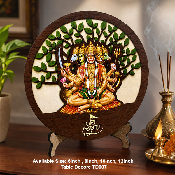 Panchmukhi Hanuman Wooden Frame With Stand Table Decor (TD007)(6inch)